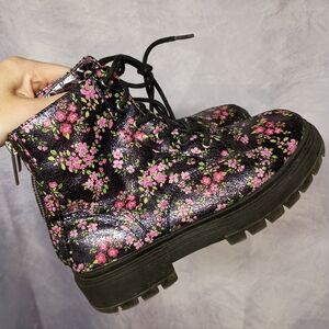 Nina Girls Floral Combat Boots